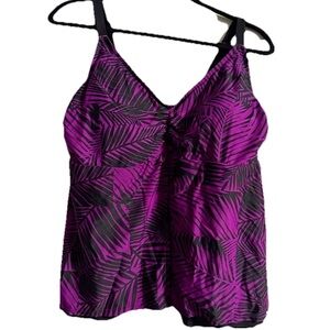 Purple & Black Leaf Print Bathing suit